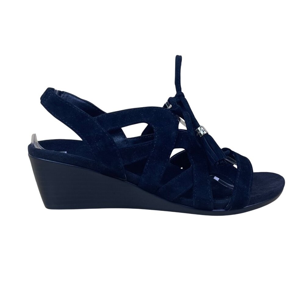Vionic Women’s Black Suede Tassel Strappy Design Kalie Wedge Sandals Size 5
